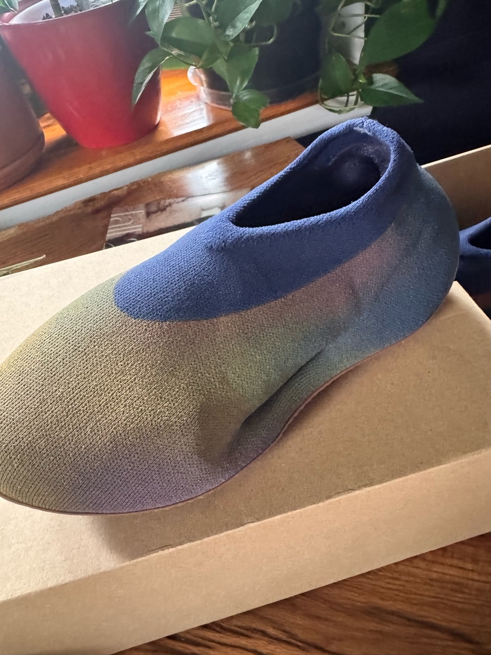 Slip-On Knit Shoe in Blue and Olive earth azure yeezy